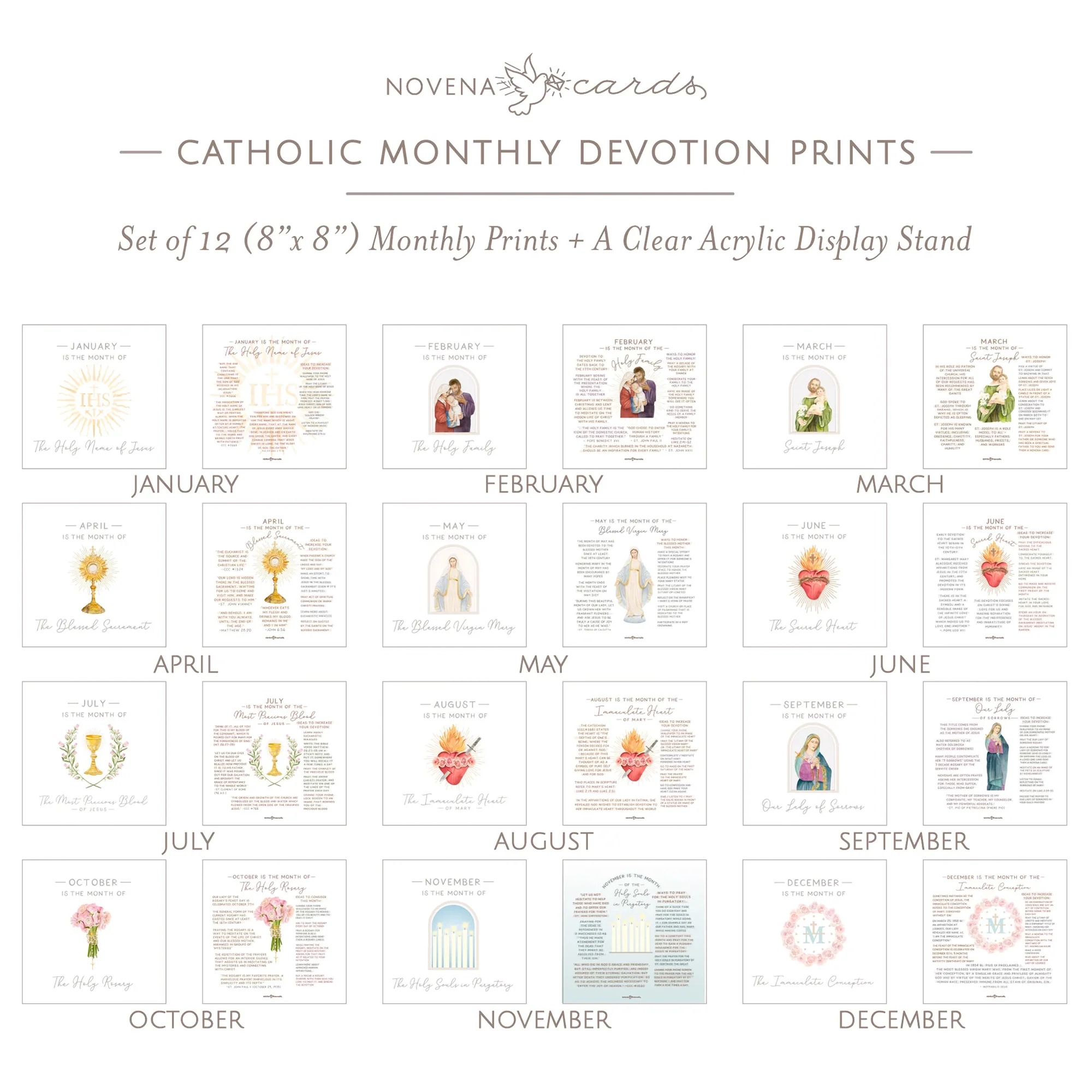 12 Catholic Monthly Devotion Prints & Acrylic Stand - Image 2