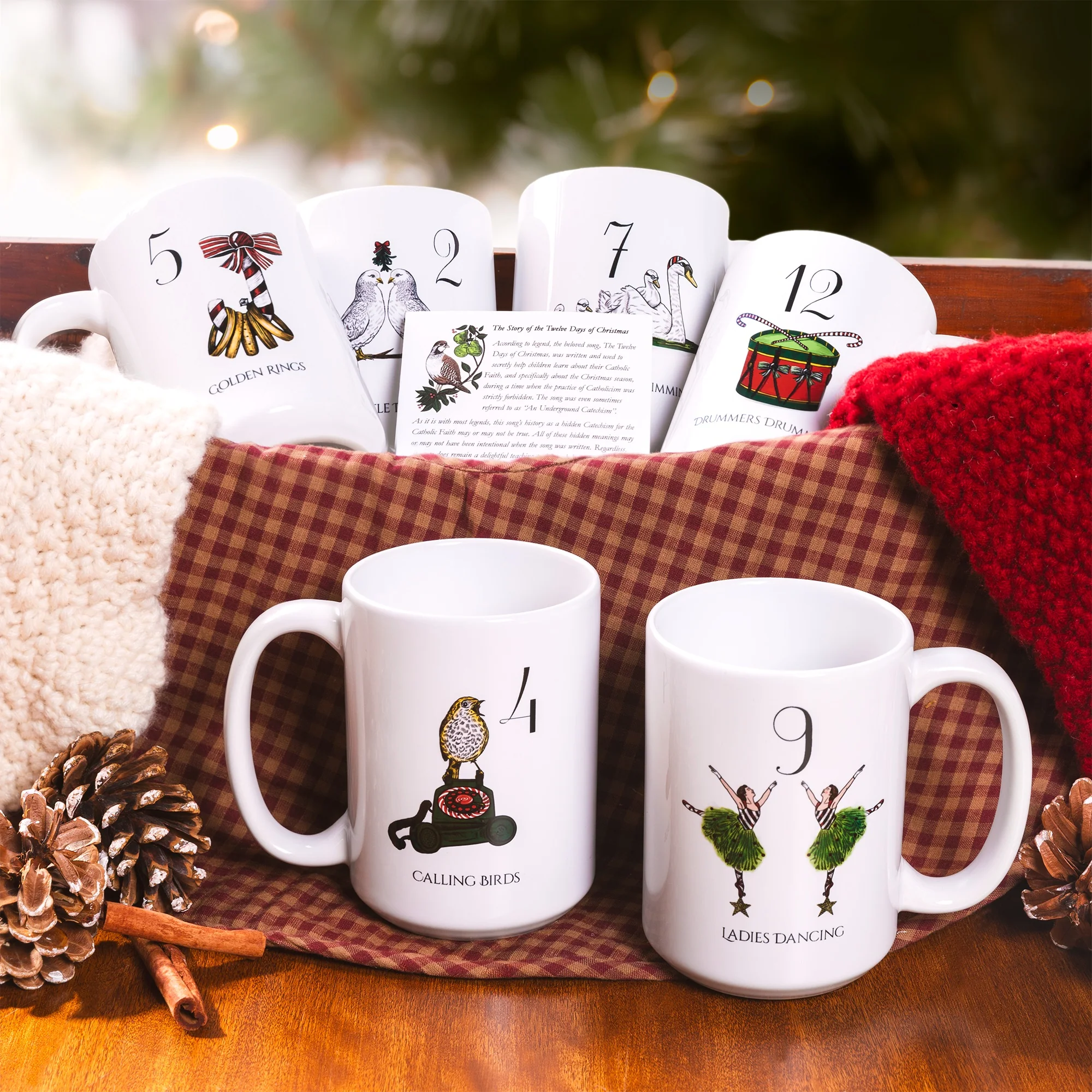 12 Days of Christmas Printed Mugs - Set of 6