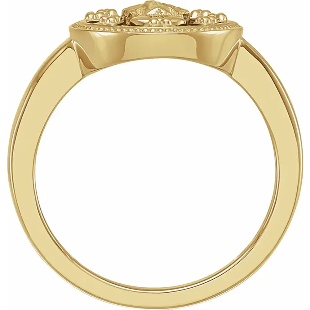 14 K Gold Miraculous Medal Ring in Size 7 - White or Black - Image 2