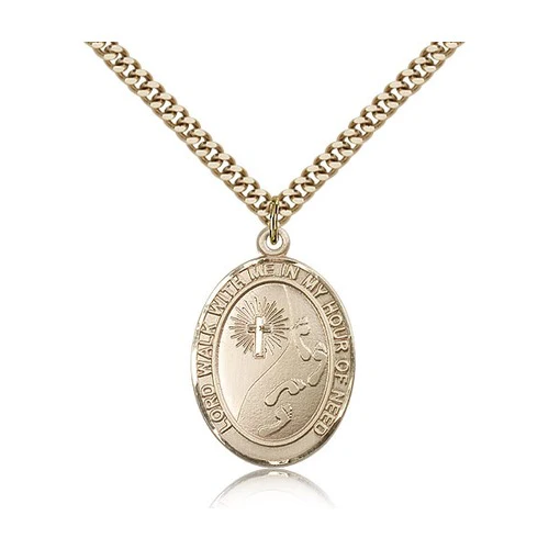 14kt Gold Filled Footprints / Cross Pendant w/ Chain
