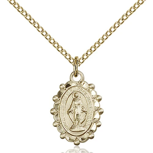 14kt Gold Filled Miraculous Medal Pendant 5/8 X 3/8"