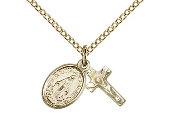 14kt Gold Filled Miraculous Petite Pendant & Crucifix Necklace