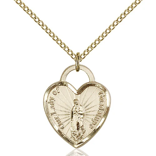 14kt Gold Filled Our Lady of Guadalupe Heart Pendant