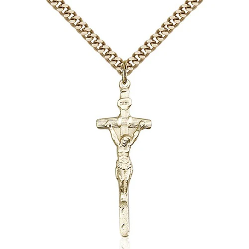 14kt Gold Filled Papal Crucifix Pendant 1 3/8 X 1/2"