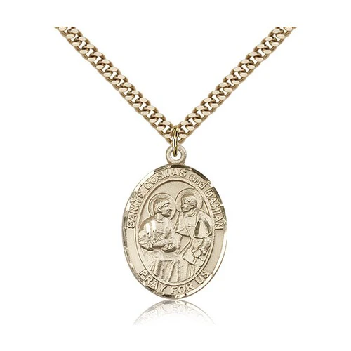 14kt Gold Filled Saints Cosmas & Damian Pendant w/ chain