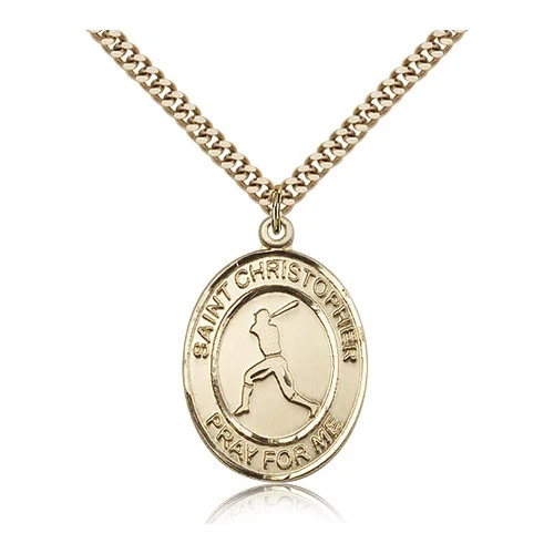 14kt Gold Filled St. Christopher Medal w/ chain - Baseball