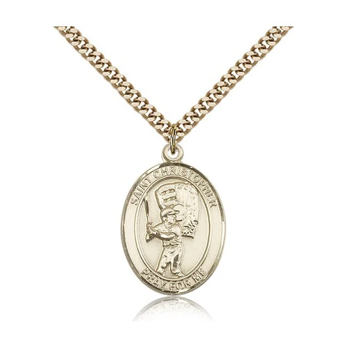 14kt Gold Filled St. Christopher Medal w/ chain - Baseball w/ Mit