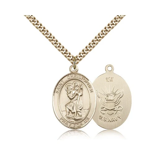 14kt Gold Filled St. Christopher Pendant -U.S. Navy Insignia w/ chain