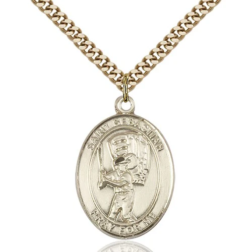14kt Gold Filled St. Sebastian / Baseball Pendant w/ chain