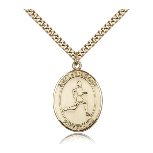 14kt Gold Filled St. Sebastian Pendant w/ chain-Running