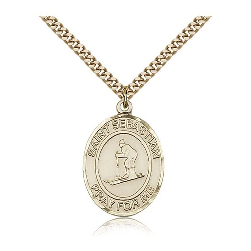 14kt Gold Filled St. Sebastian/Skiing Pendant w/ chain-Ski