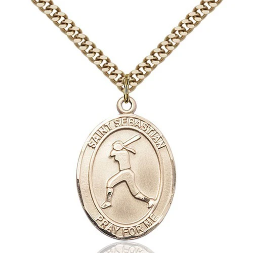14kt Gold Filled St. Sebastian / Softball Pendant w/ chain
