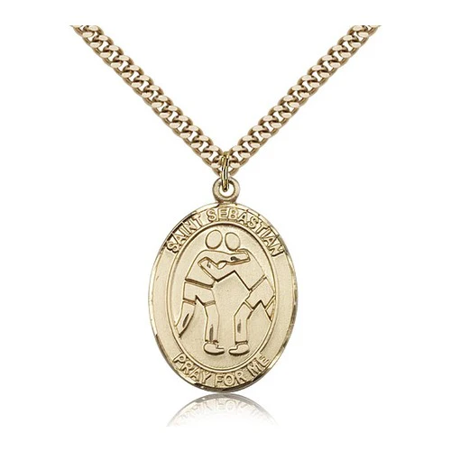 14kt Gold Filled St. Sebastian Wrestling Pendant w/ chain