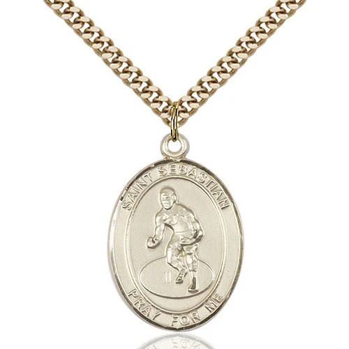 14kt Gold Filled St. Sebastian / Wrestling Pendant w/ chain