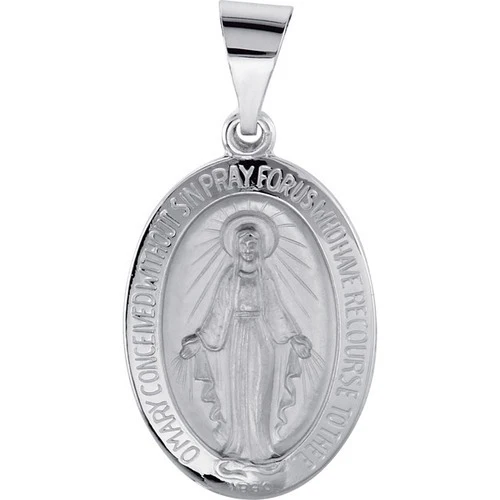 14kt White Gold 19x13.5mm Oval Hollow Miraculous Medal