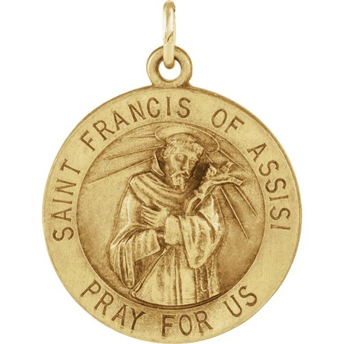 14kt Yellow 18mm Round St. Francis of Assisi Medal