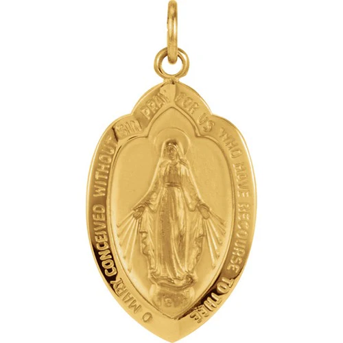 14kt Yellow 20x13mm Badge-Shaped Miraculous Medal