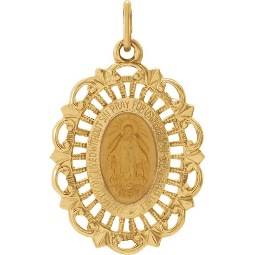 14kt Yellow 22x15.5mm Oval Filigree Miraculous Medal