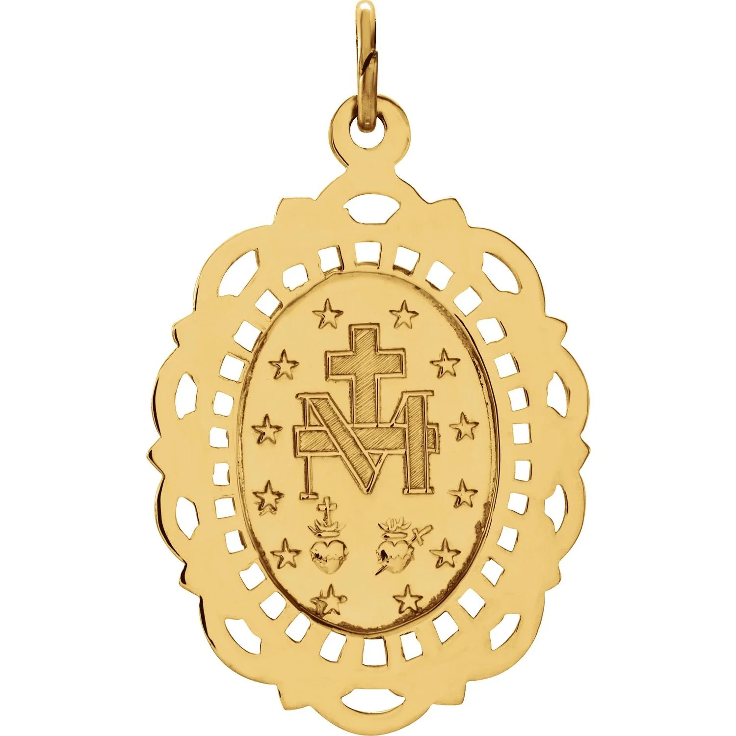 14kt Yellow 25x18mm Oval Filigree Miraculous Medal - Image 2