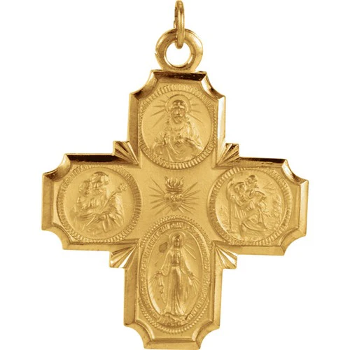 14kt Yellow 30x29mm Four-Way Cross Medal