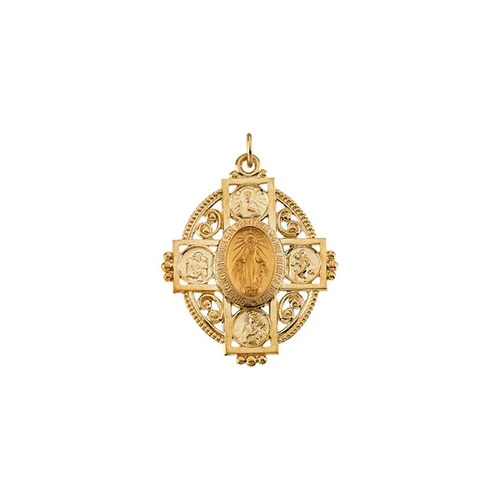 14kt Yellow 35x28mm Miraculous Cross Medal