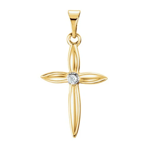 14kt Yellow Gold .02 CTW Diamond Cross Pendant 0.67 Grams