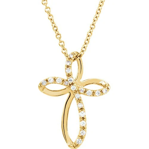 14kt Yellow Gold 1/10 CTW Diamond Cross 18" Necklace