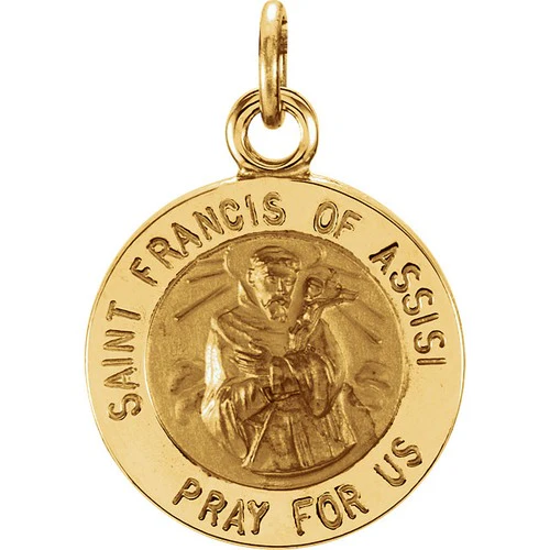 14kt Yellow Gold 12mm Round St. Francis of Assisi Medal