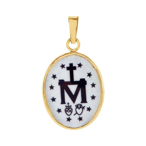 14kt Yellow Gold 13x10mm Miraculous Hand-Painted Porcelain Medal - Image 2