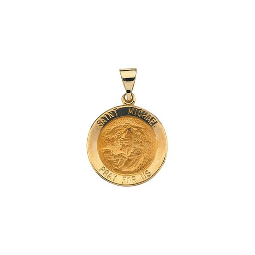 14kt Yellow Gold 18.25mm Round Hollow St. Michael Medal