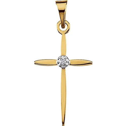 14kt Yellow Gold  Gold 17x11 Diamond Cross Pendant