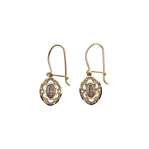 14kt Yellow Gold Tri color Oval Our Lady of Guadalupe Earring