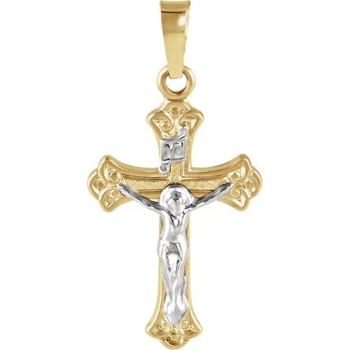 14kt Yellow & White 19x13mm Crucifix Pendant