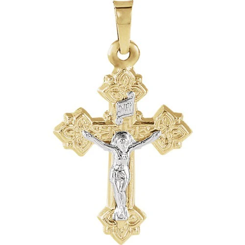 14kt Yellow/White Gold Two Tone Crucifix Pendant 20X16