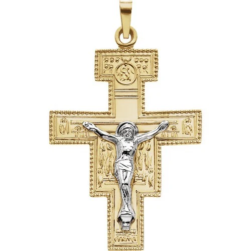 14kt Yellow & White San Damiano Cross Pendant 33X25