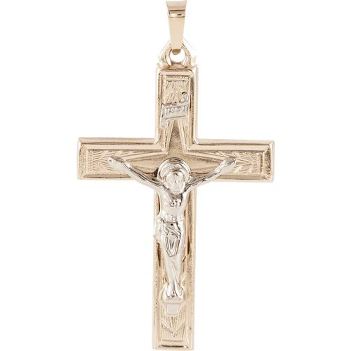 14kt Yellow/White Two Tone Crucifix Pendant 32X22