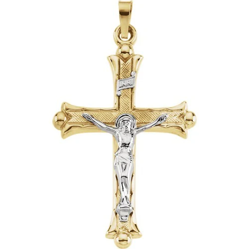 14kt Yellow/White Two Tone Crucifix Pendant 32X23
