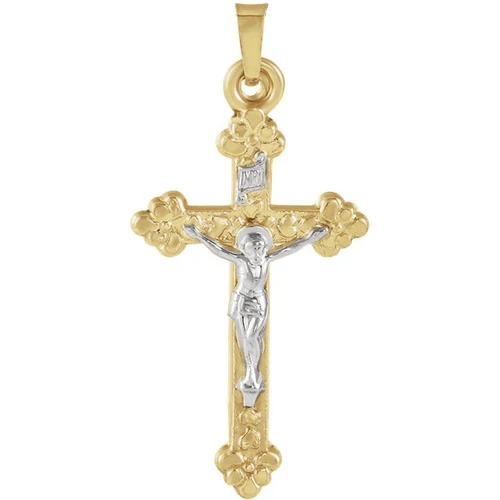 14kt Yellow/White Two Tone Crucifix Pendant 36X22