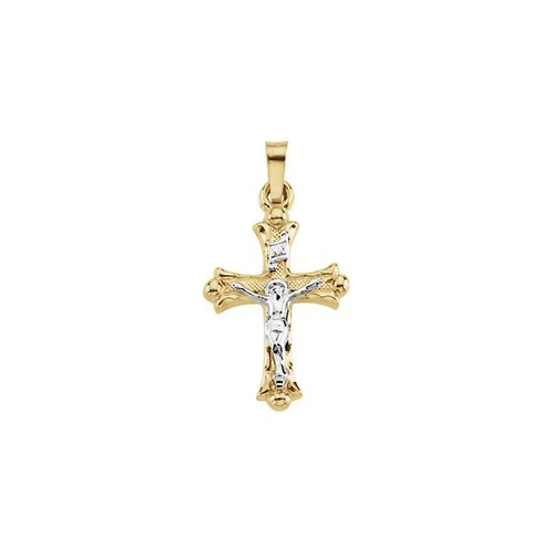 14Kt Yellow with White Two Tone Crucifix Pendant 20X14