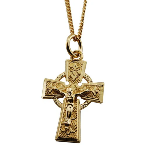 18K Gold/Sterling Silver Celtic Crucifix on 18 inch chain