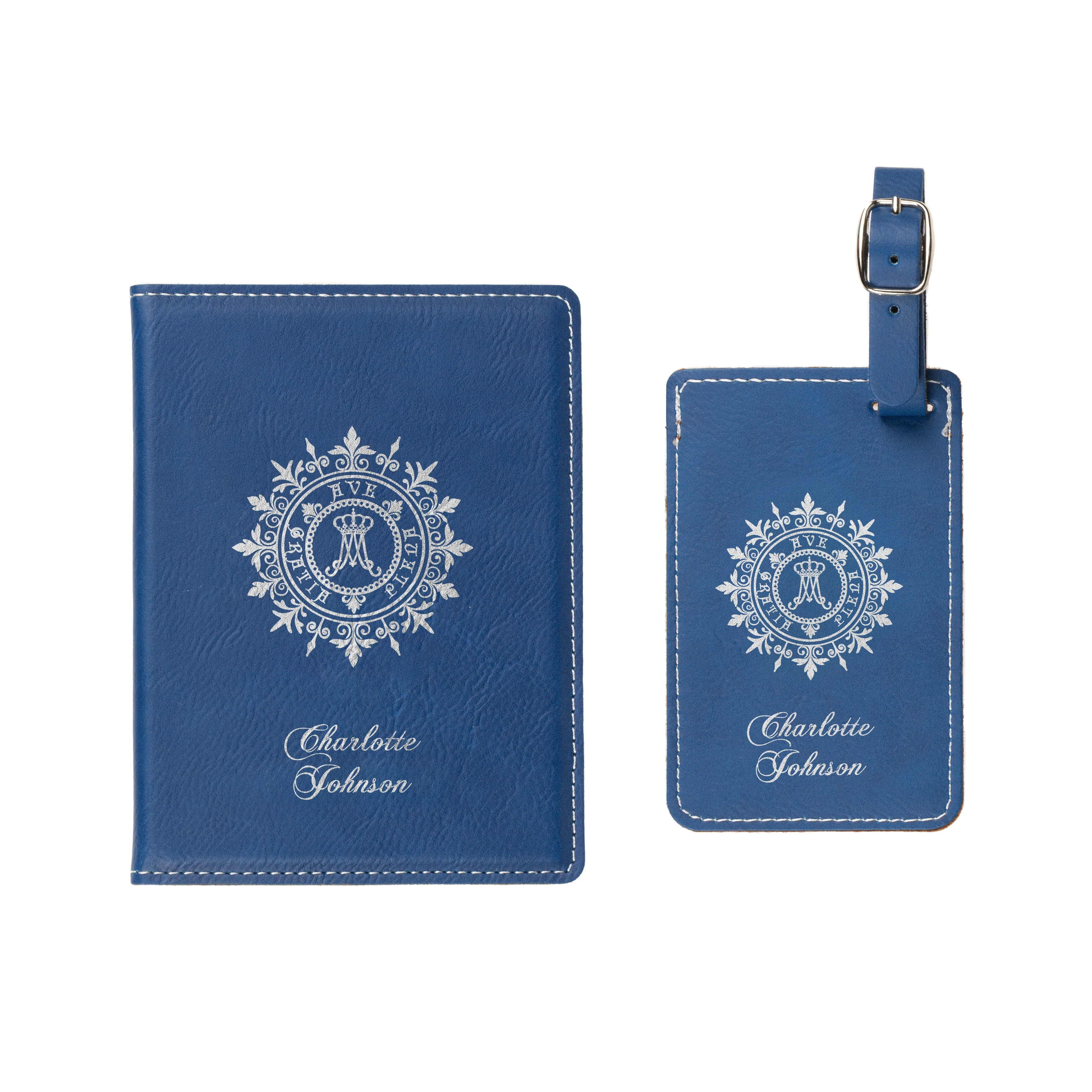 2 Piece Ave Maria Passport Cover & Luggage Tag Set - Blue or White - Image 4