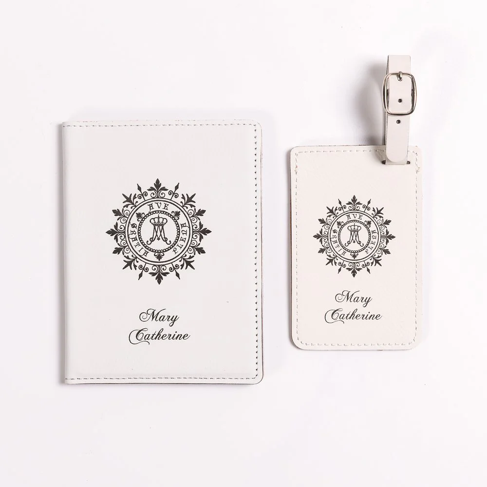 2 Piece Ave Maria Passport Cover & Luggage Tag Set - Blue or White - Image 5