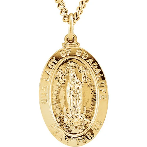 24kt Gold Plated 26.32x16.3mm Our Lady of Guadalupe Medal 24" Necklace