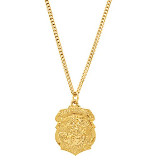 24kt Gold Plated 28.6x20.87mm St. Michael Medal 24" Necklace