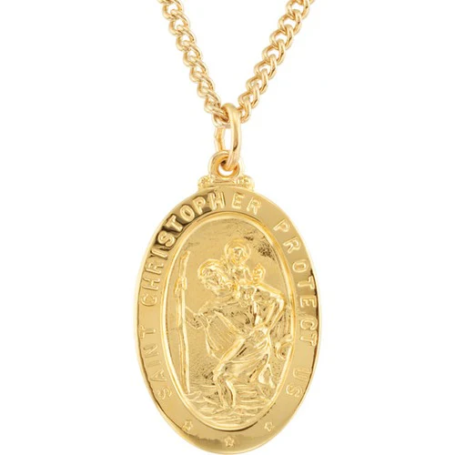 24kt Gold Plated 28.77x17.74mm St. Christopher Medal 24" Necklace