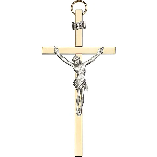 4 inch Antique Gold Crucifix on a Polished Brass Cross