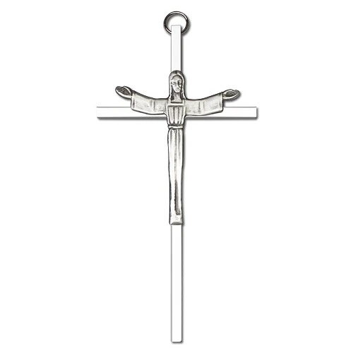 6 inch Antique Silver Risen Christ on a Polished Silver Finish Cross - Image 2