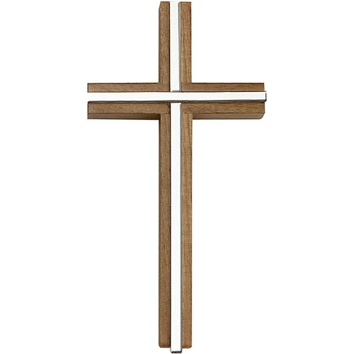 6 inch Plain Crucifix, Walnut w/ Polished Silver Finish inlay