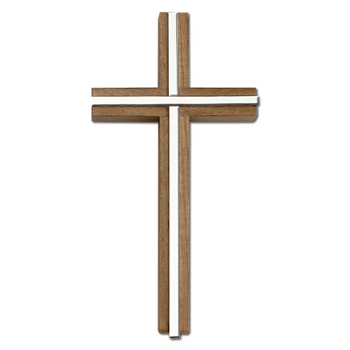 6 inch Plain Crucifix, Walnut w/ Polished Silver Finish inlay - Image 2
