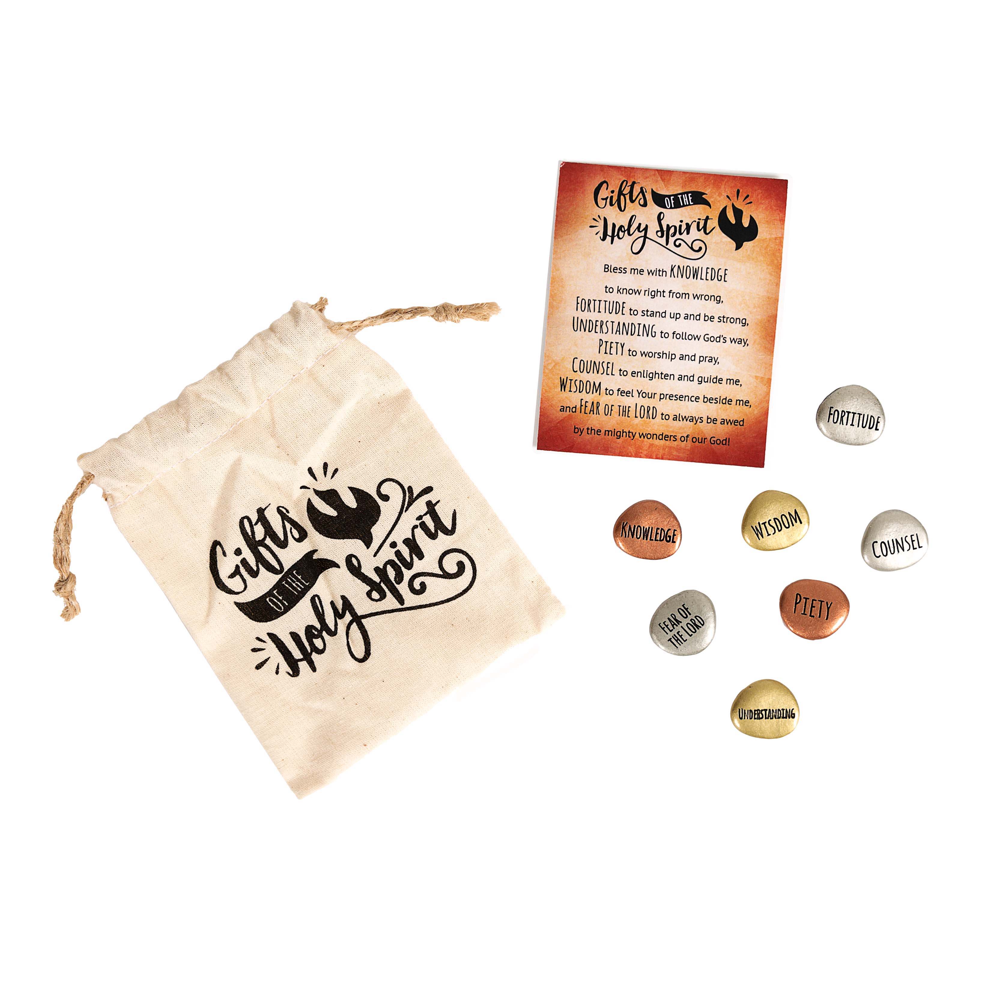 7 Gifts of Holy Spirit Stones in Drawstring Pouch